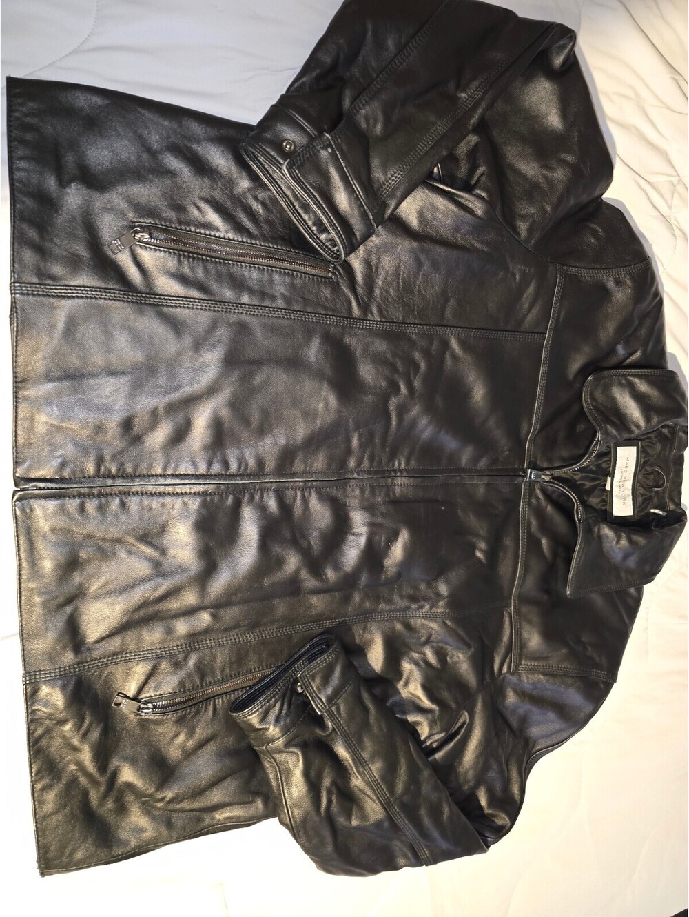 Marc New York Men's Black Heavy Leather Full Zip Jacket Quilted Lined Size XXL